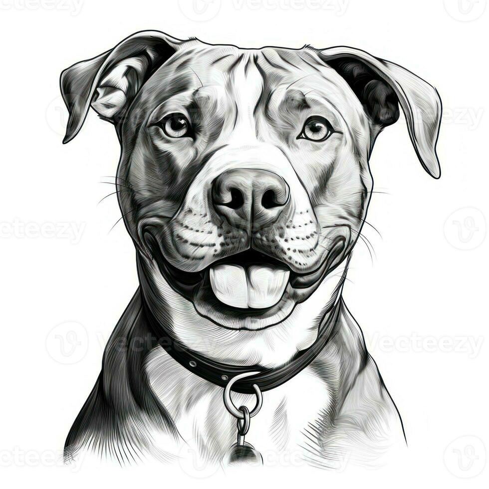 Hand Sketched American Pitbull Face for Coloring Book AI Generated photo