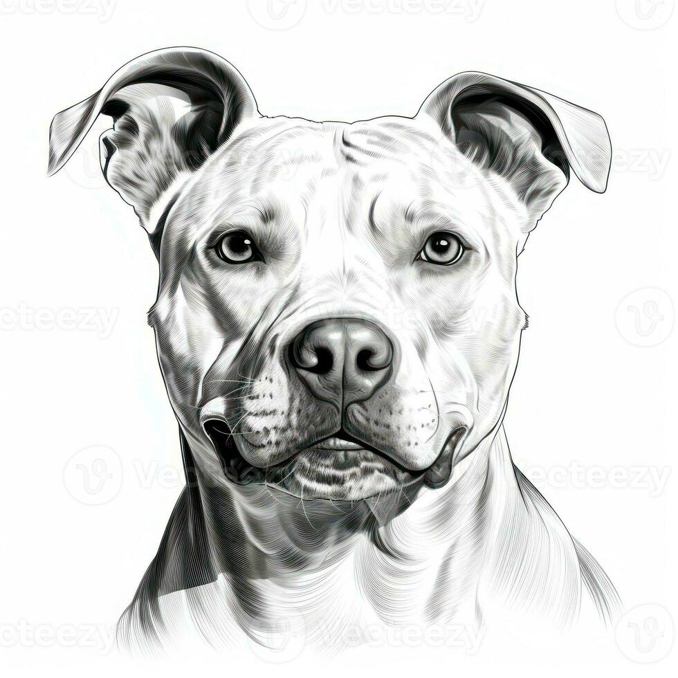 Hand Sketched American Pitbull Face for Coloring Book AI Generated photo