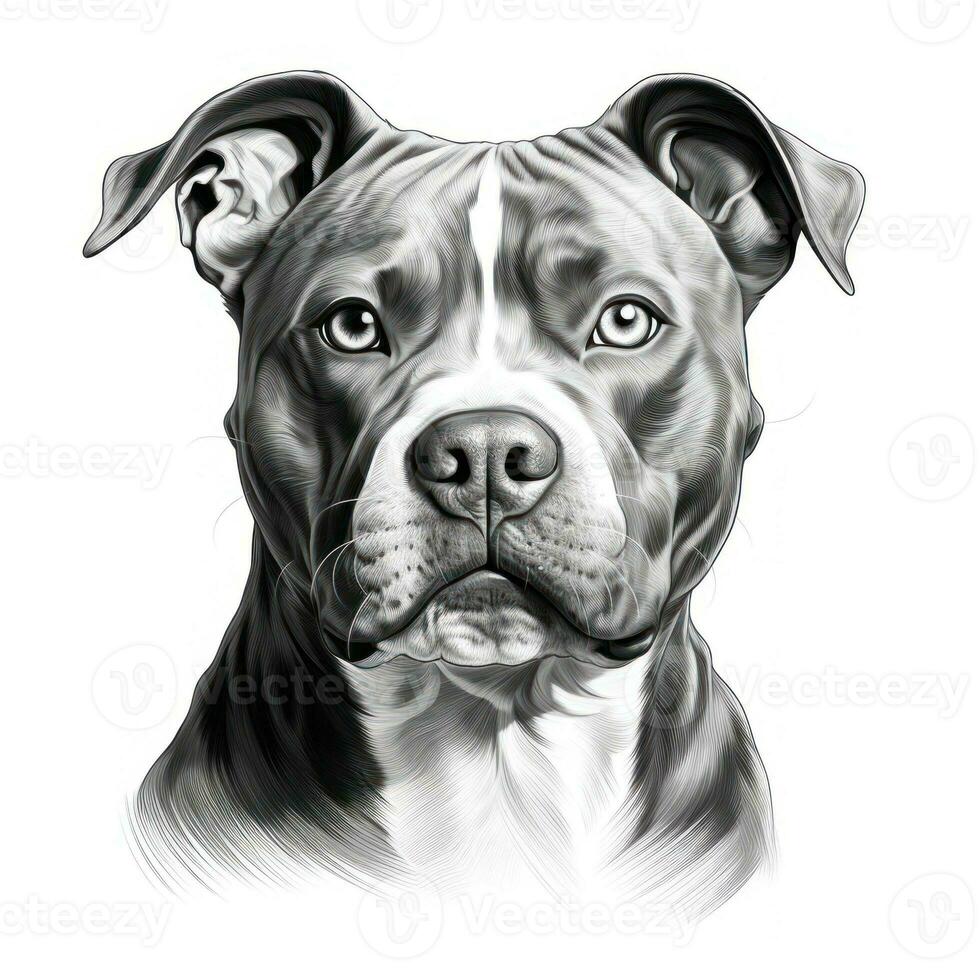 Hand Sketched American Pitbull Face for Coloring Book AI Generated photo