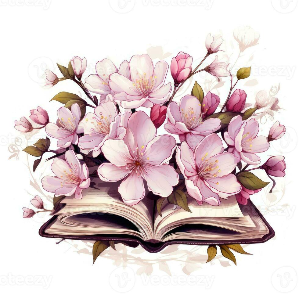 Minimalist Spring Flowers on Open Book AI Generated photo