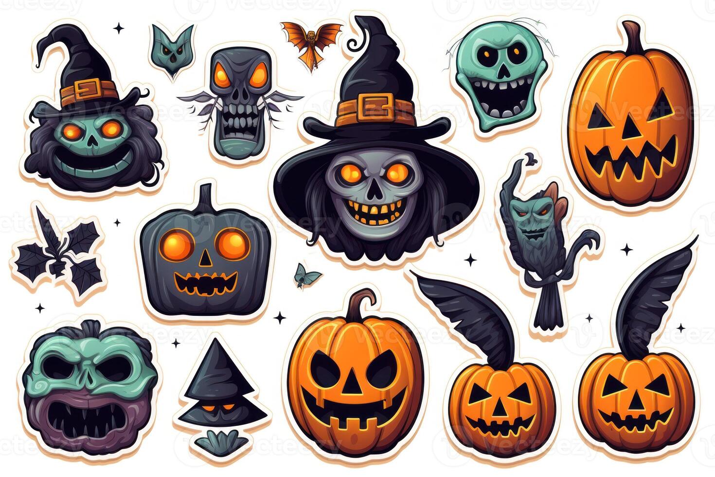 Spooky Halloween Stickers on White Background AI Generated 29990528