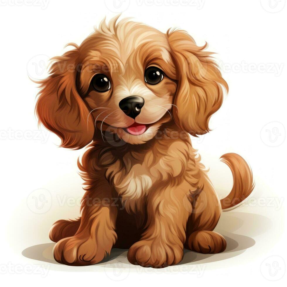 Cavapoo Cartoon Style for Toddler Book Clipart on White Background AI Generated photo