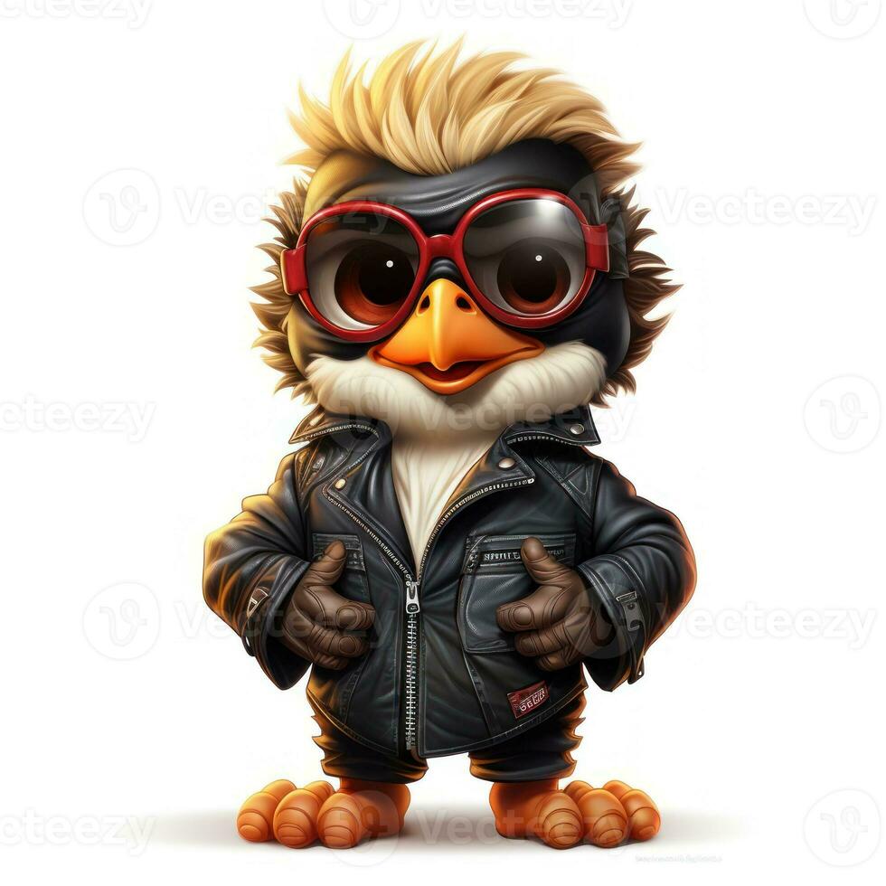Cartoon Chicken Wearing Leather Jacket for Toddler Book Clipart AI Generated photo
