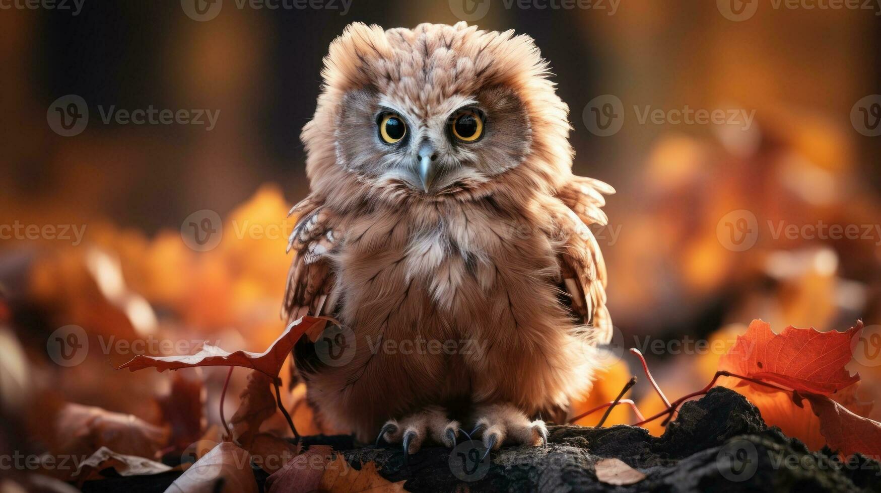 Enchanting Baby Owl in Autumn Forest AI Generated photo