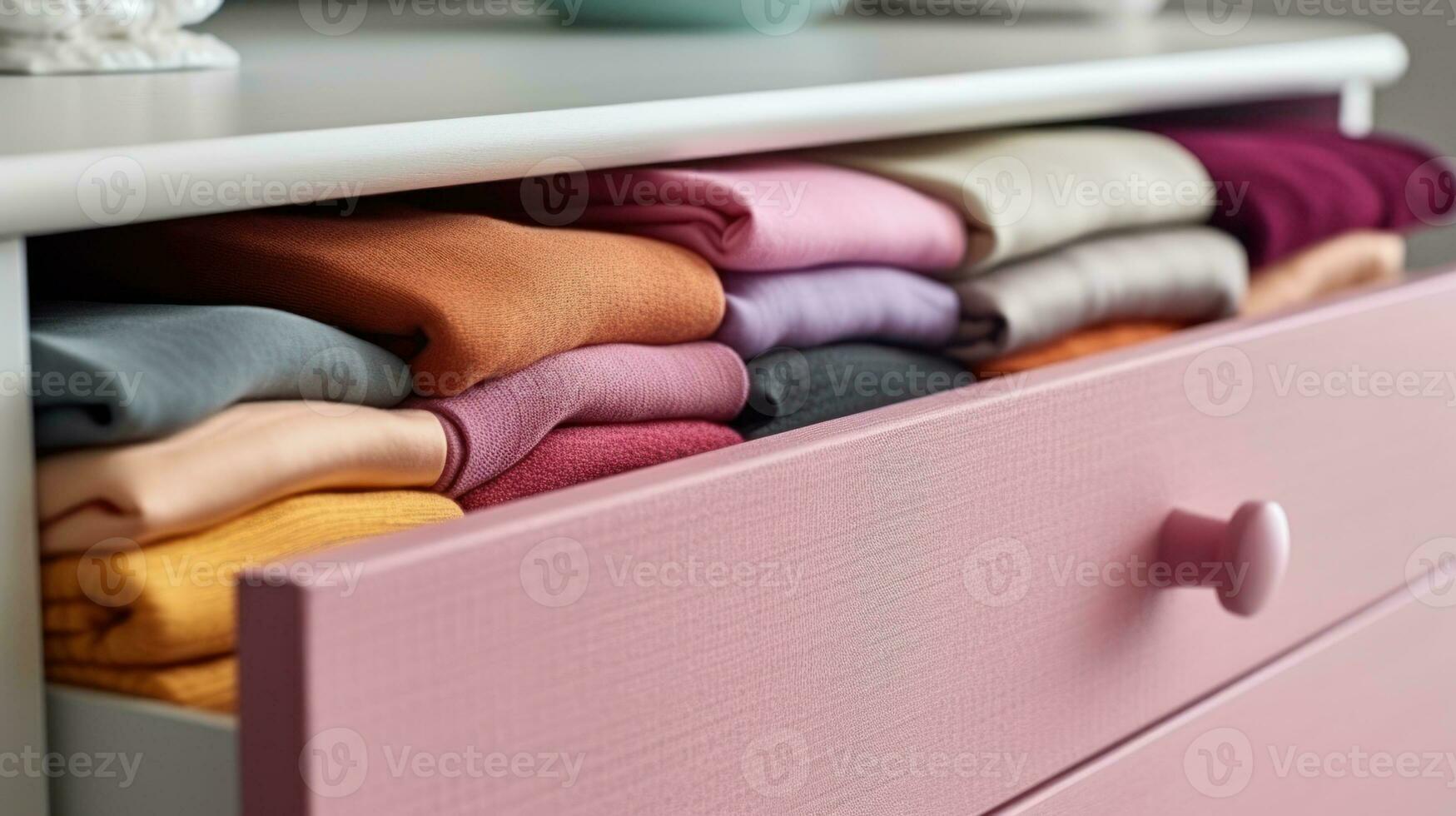 Closeup of a Beautiful Dresser with Open Drawers AI Generated photo