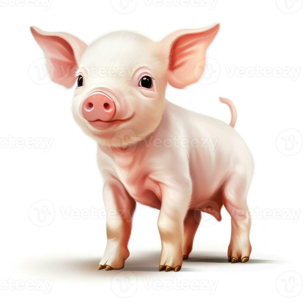 Adorable Pig Clipart on White Background AI Generated photo