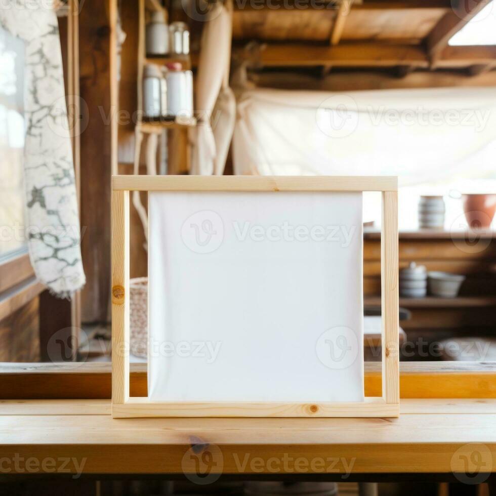 Empty Picture Frame in a Japanese Tatami Room AI Generated photo
