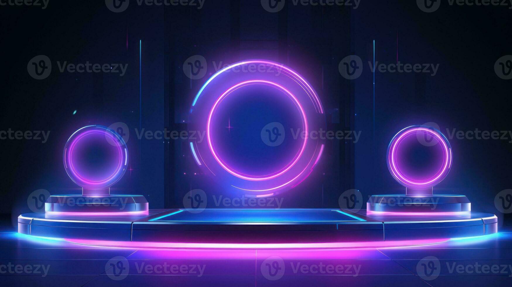 Futuristic Podium with Neon Light Glow AI Generated photo