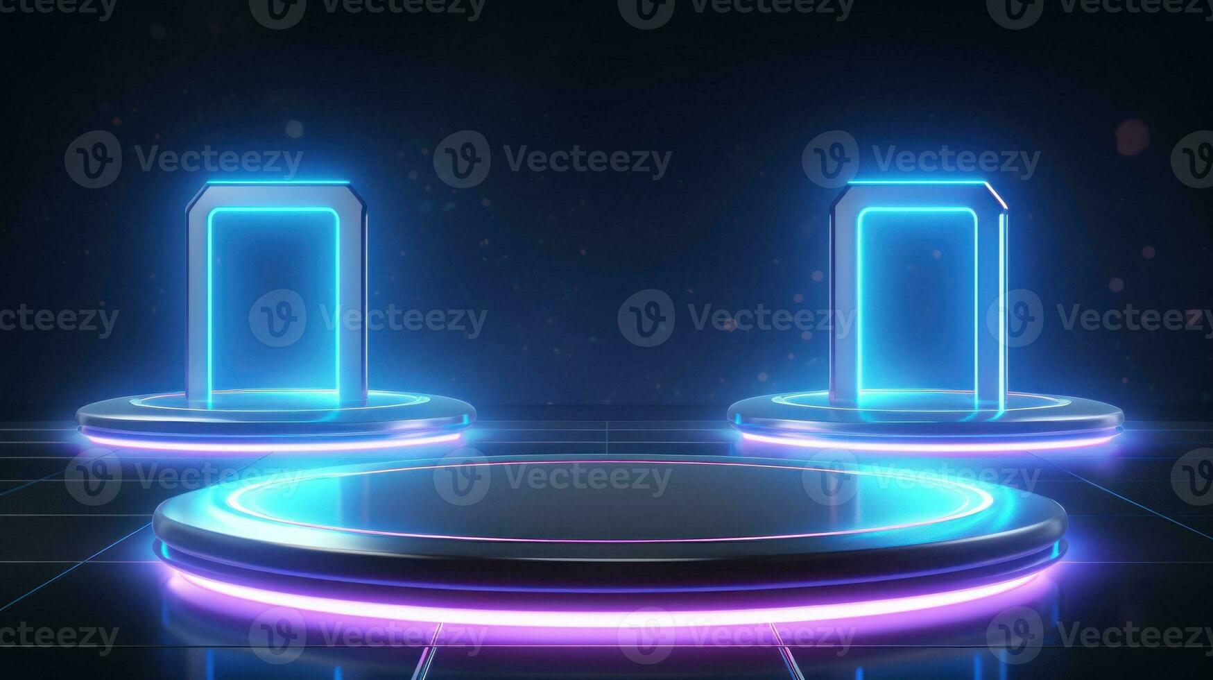 Futuristic Hitech Podium with Neon Light Glow AI Generated photo