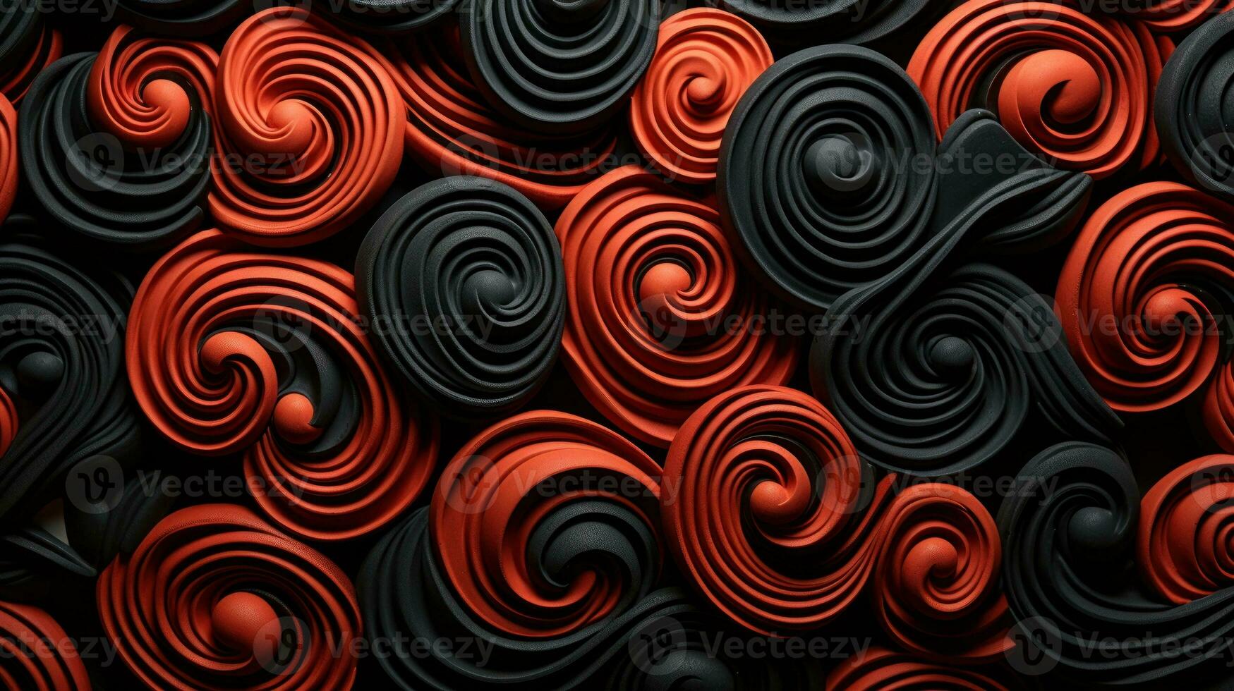 Colorful Licorice Spirals on Black Background AI Generated photo