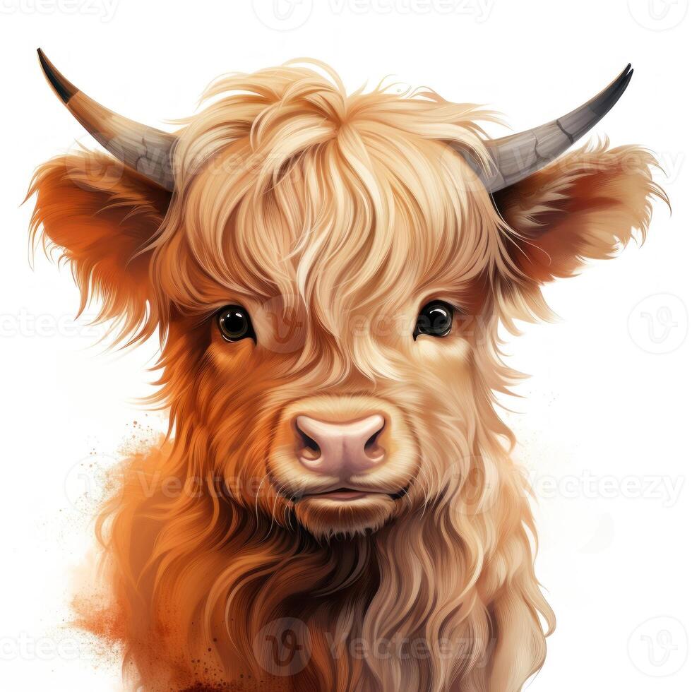 adorable-baby-highland-cow-clipart-on-white-background-ai-generated