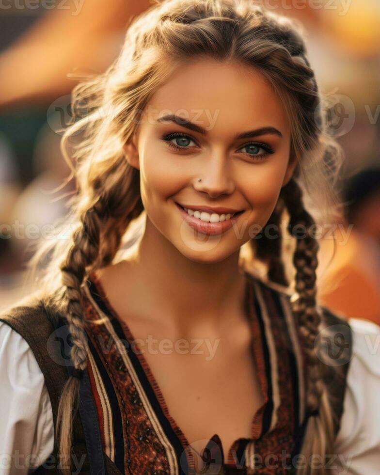 Traditional German Woman Wearing HalfBody Portrait AI Generated photo