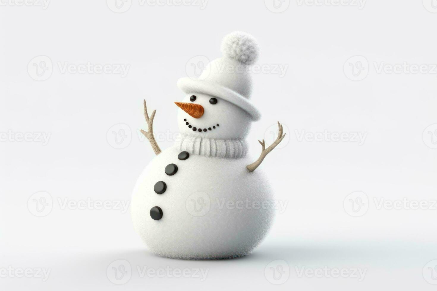 Cheerful Snowman on White Studio Background AI Generated photo