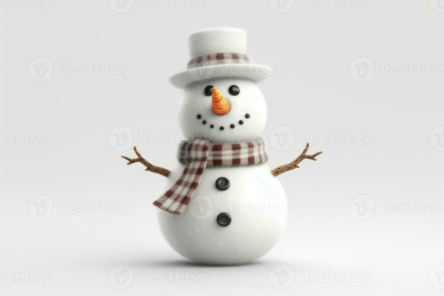 Cheerful Snowman in White Studio Background AI Generated photo