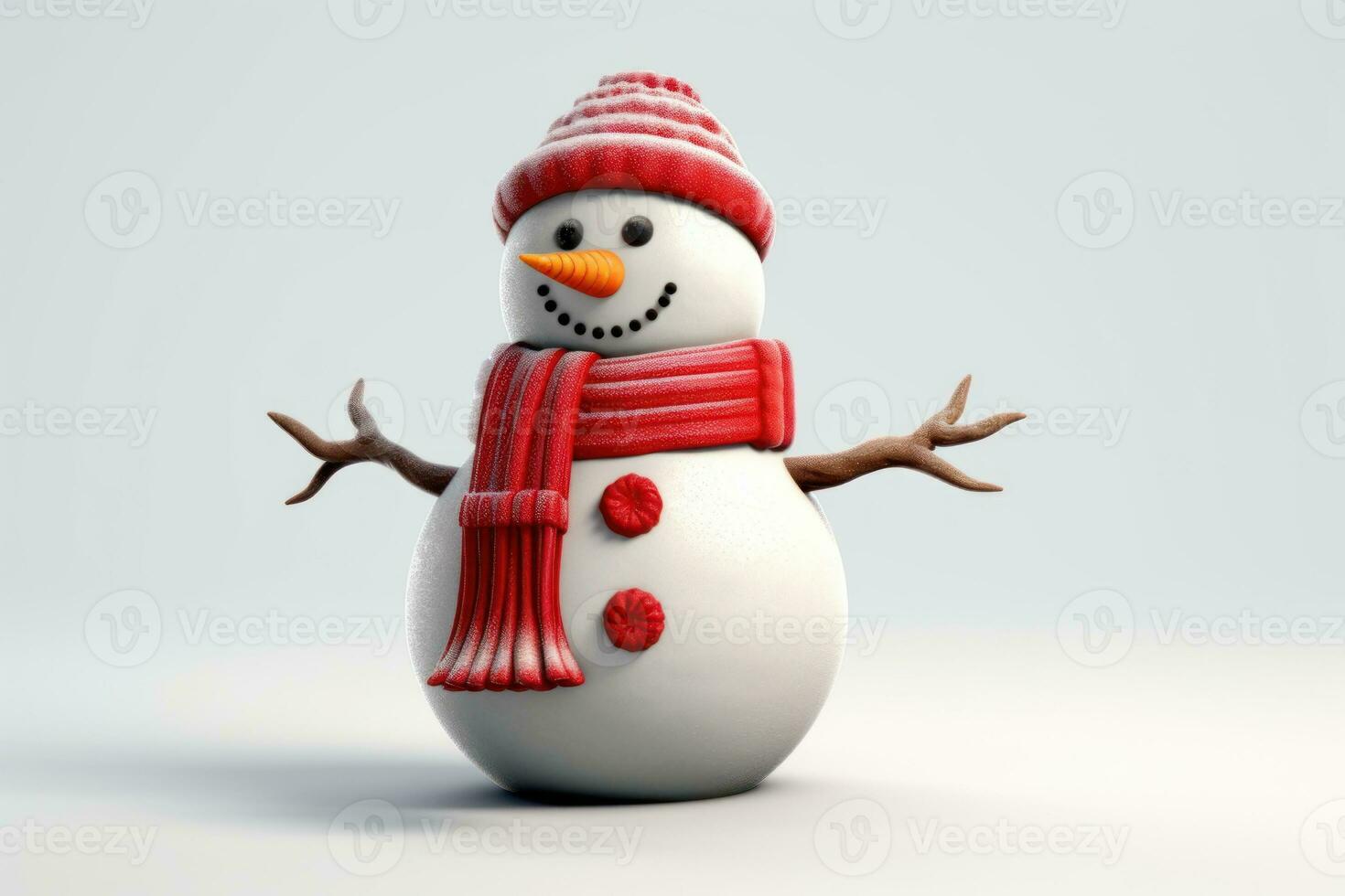 Cheerful Snowman in White Studio with Red Hat and Scarf AI Generated photo
