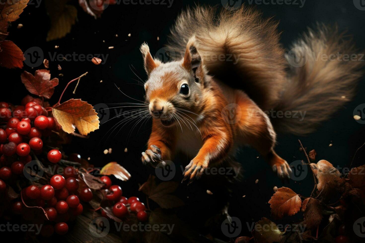 Playful Squirrel Leaping Across Branches AI Generated photo