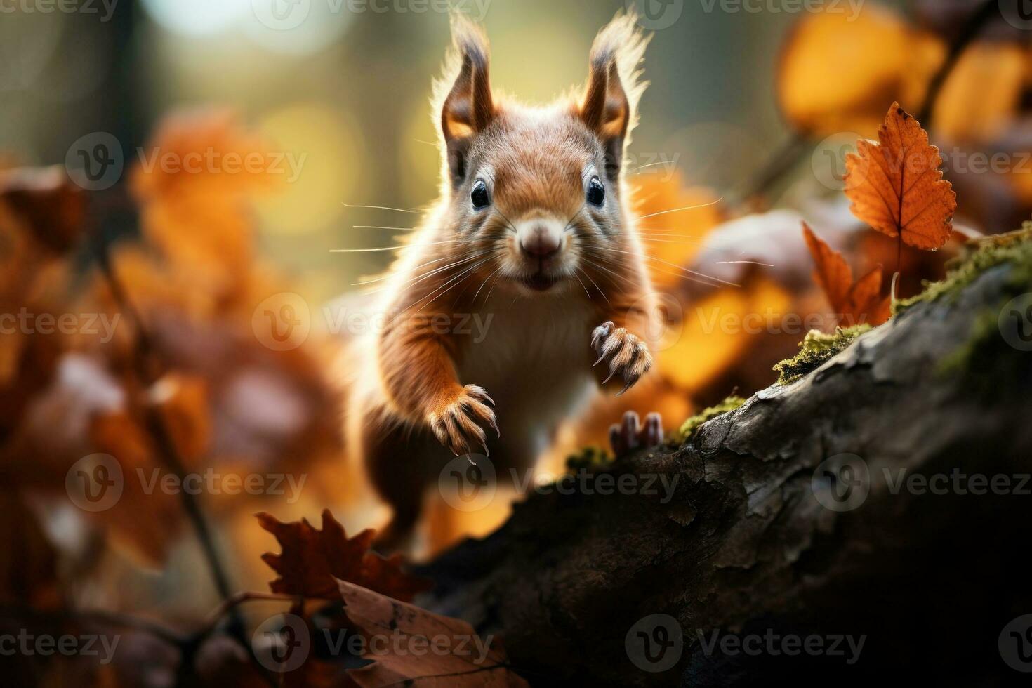 Playful Squirrel Jumping from Branch to Branch AI Generated photo