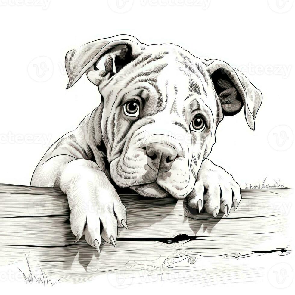 Curious Bulldog Peeking Coloring Page AI Generated photo
