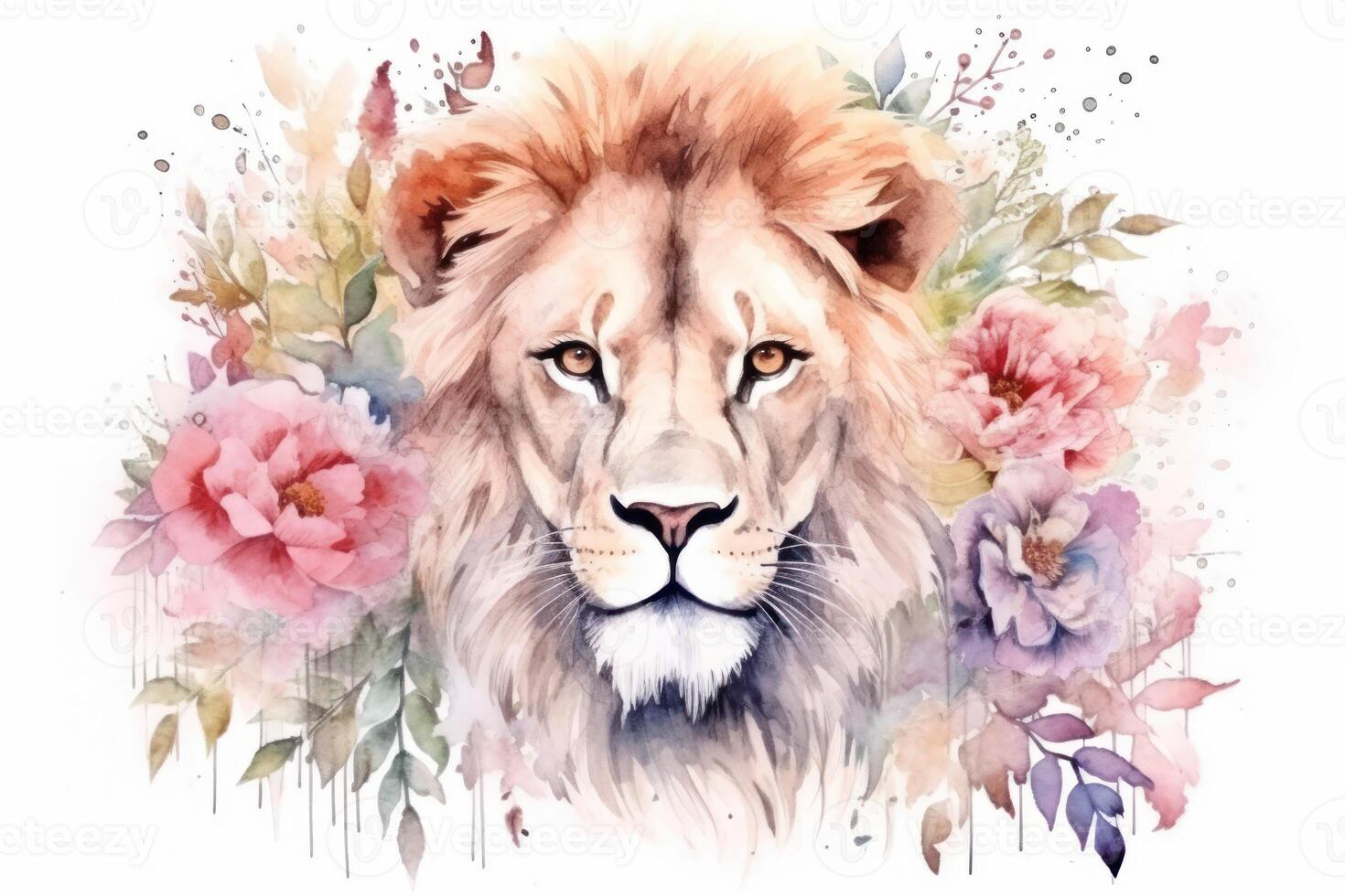 Watercolor Painting of Leo Zodiac Sign in Botanical Style on Pure White Background AI Generated photo