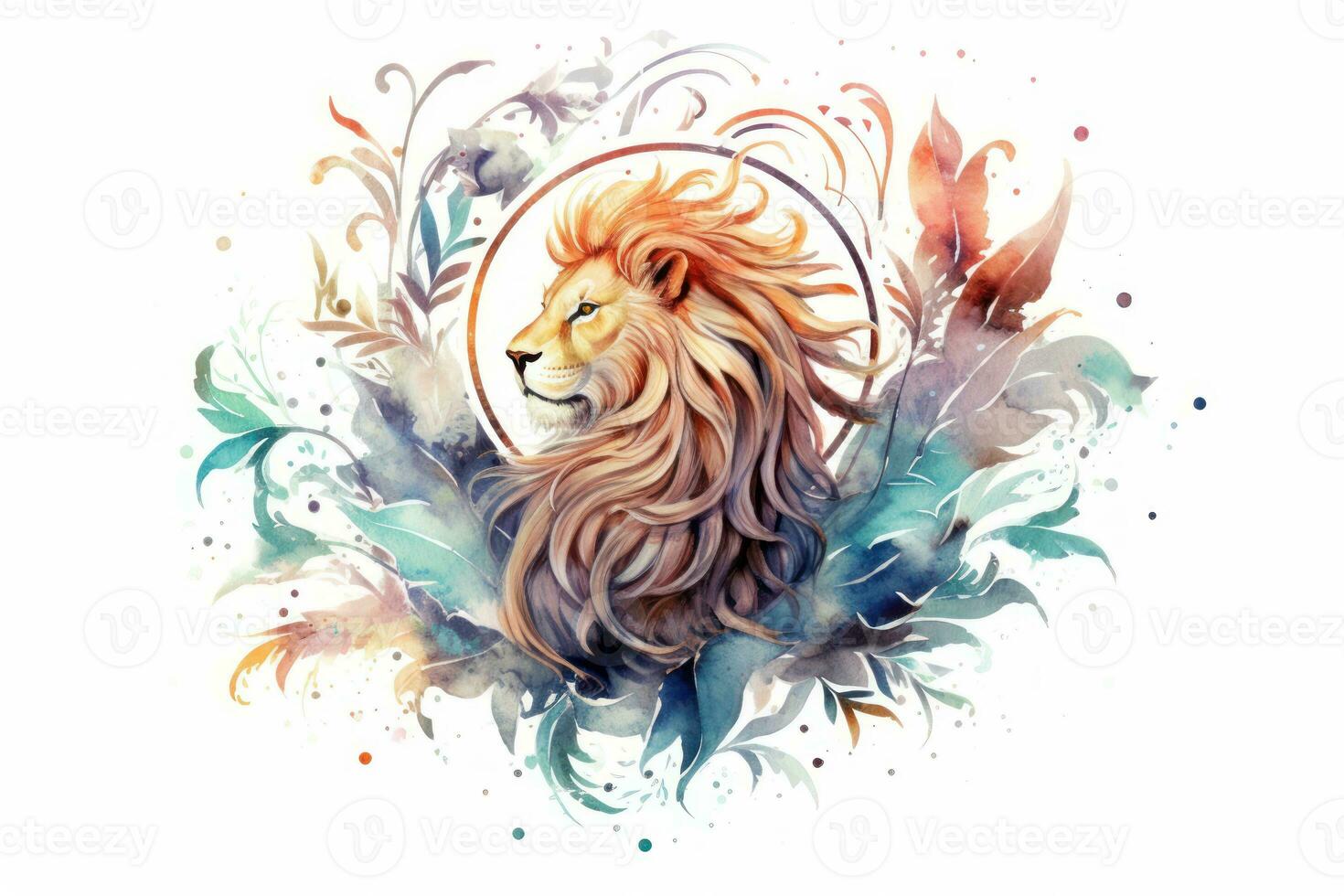 Watercolor Painting of Leo Zodiac Sign in Botanical Style on Pure White Background AI Generated photo