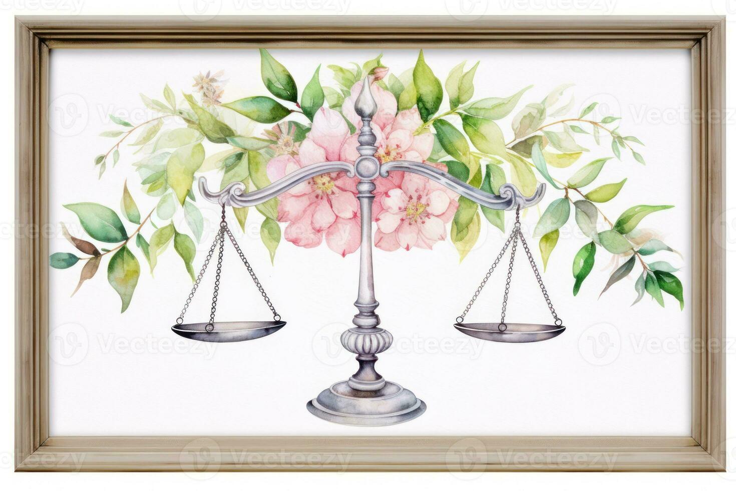 Watercolor Painting of Libra Zodiac Sign in Botanical Style on Pure White Background AI Generated photo