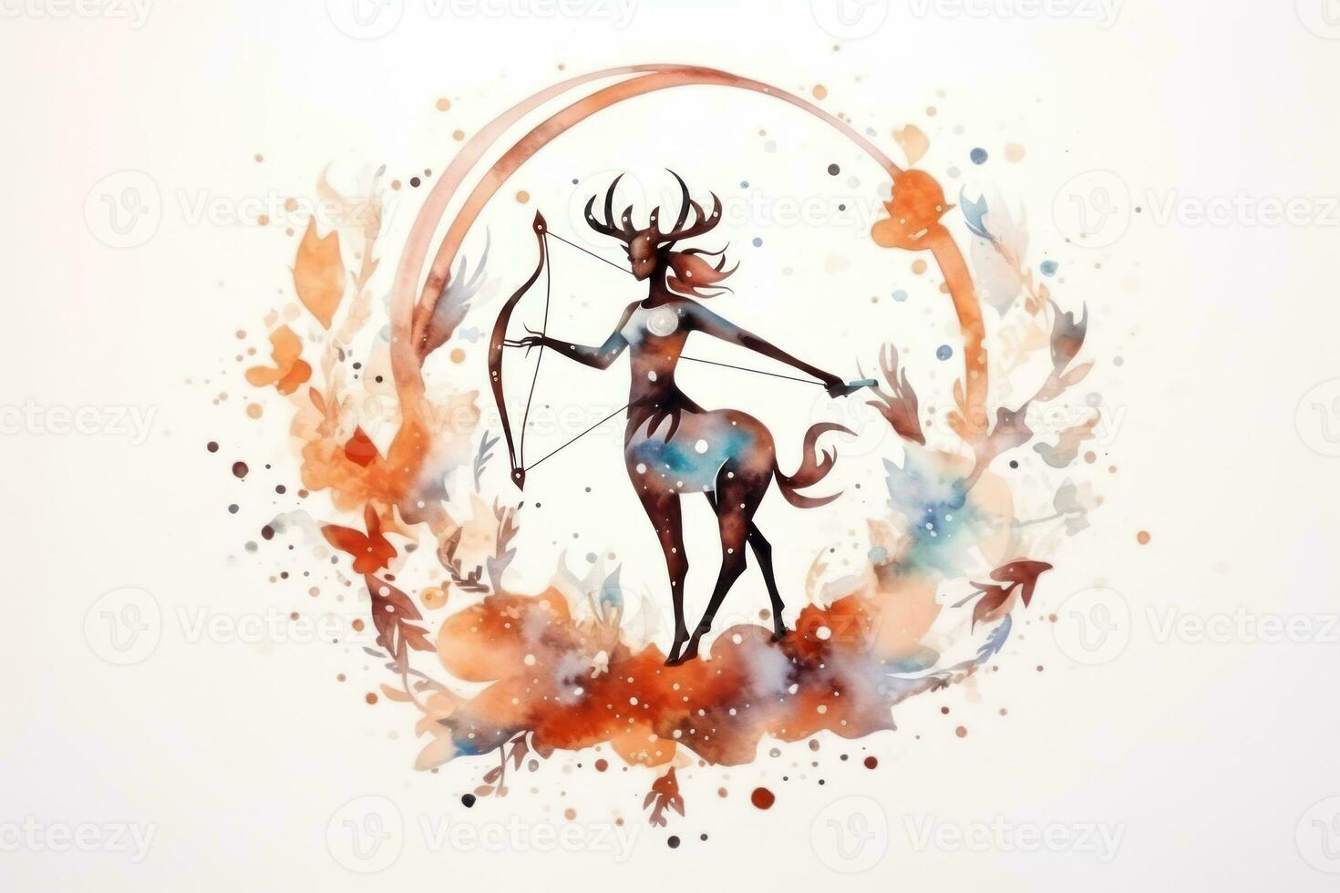 Watercolor Painting of Sagittarius Zodiac Sign in Botanical Style on Pure White Background AI Generated photo