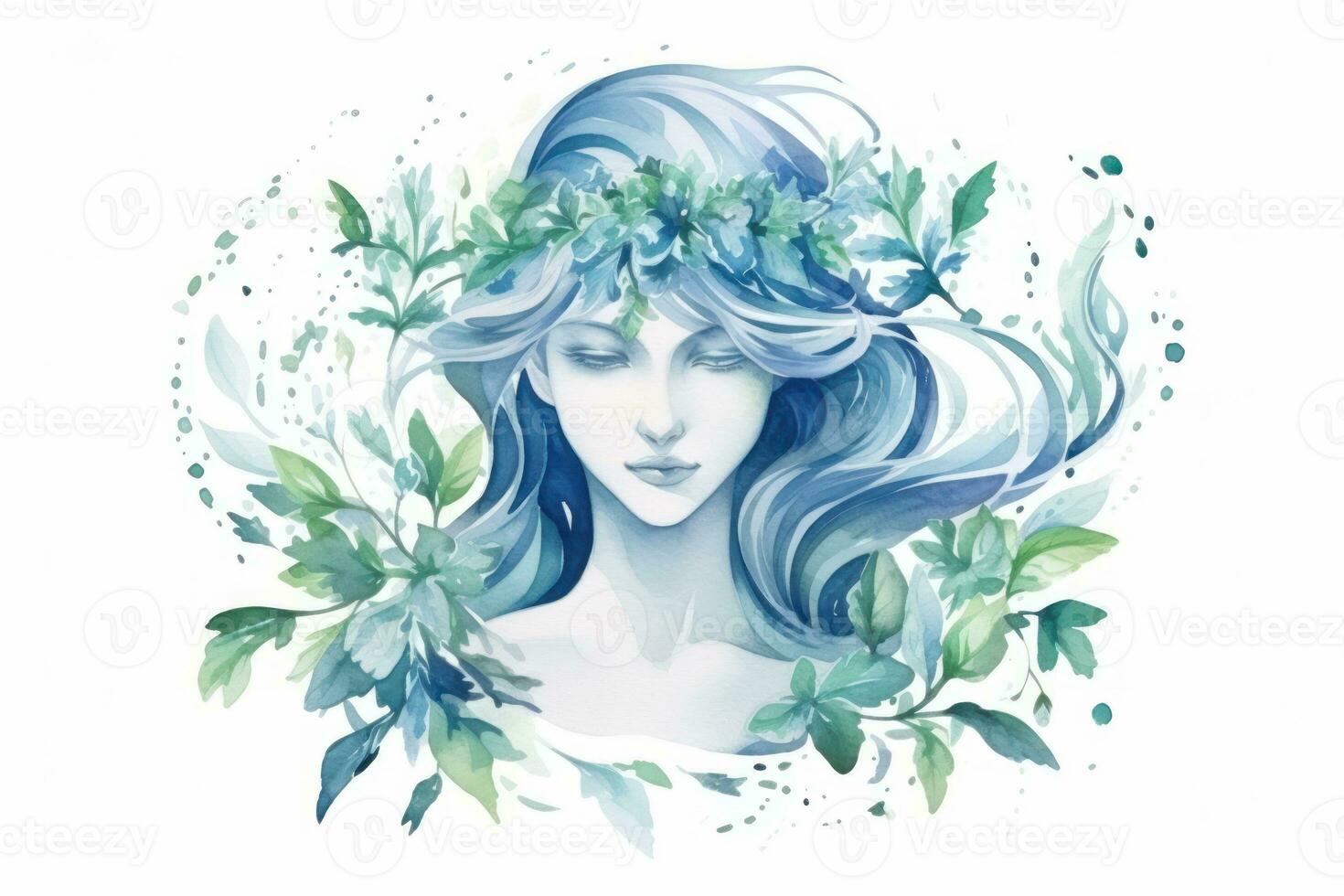 Watercolor Painting of Virgo Zodiac Sign in Botanical Style on Pure White Background AI Generated photo