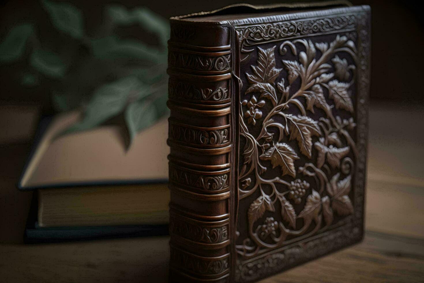Vintage LeatherBound Book with Intricate Designs AI Generated photo
