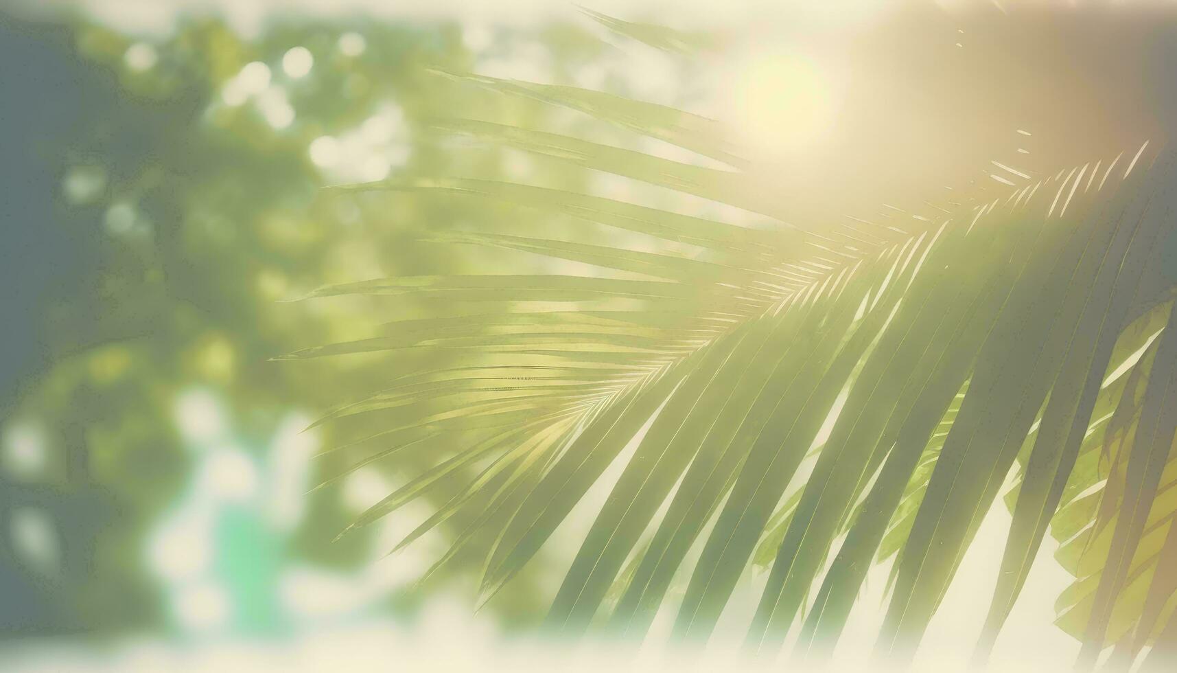 Serene Tropical Beach with Beautiful Green Palm Leaf AI Generated photo
