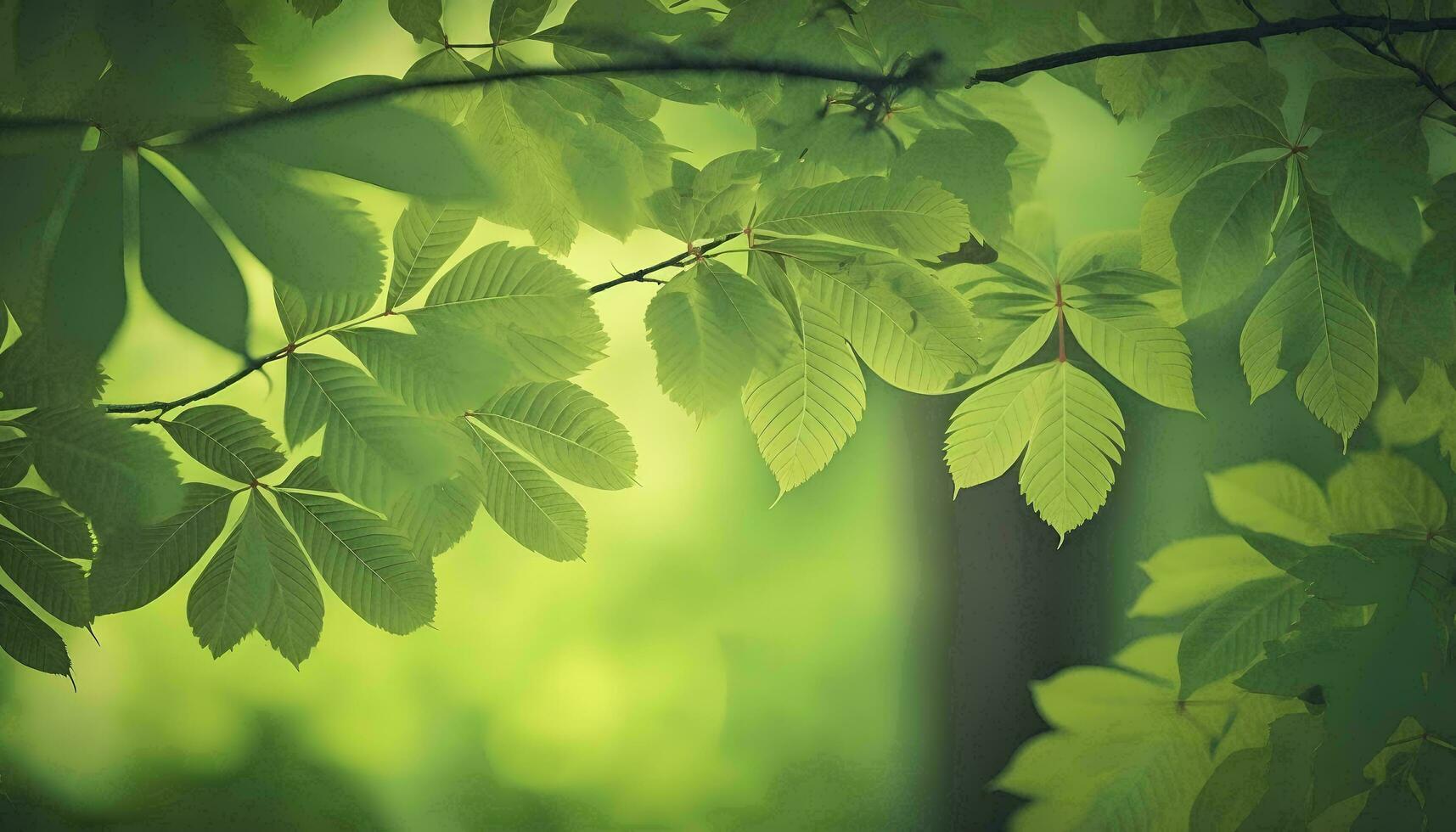 Fresh Green Tree Leaves Frame Natural Background AI Generated photo