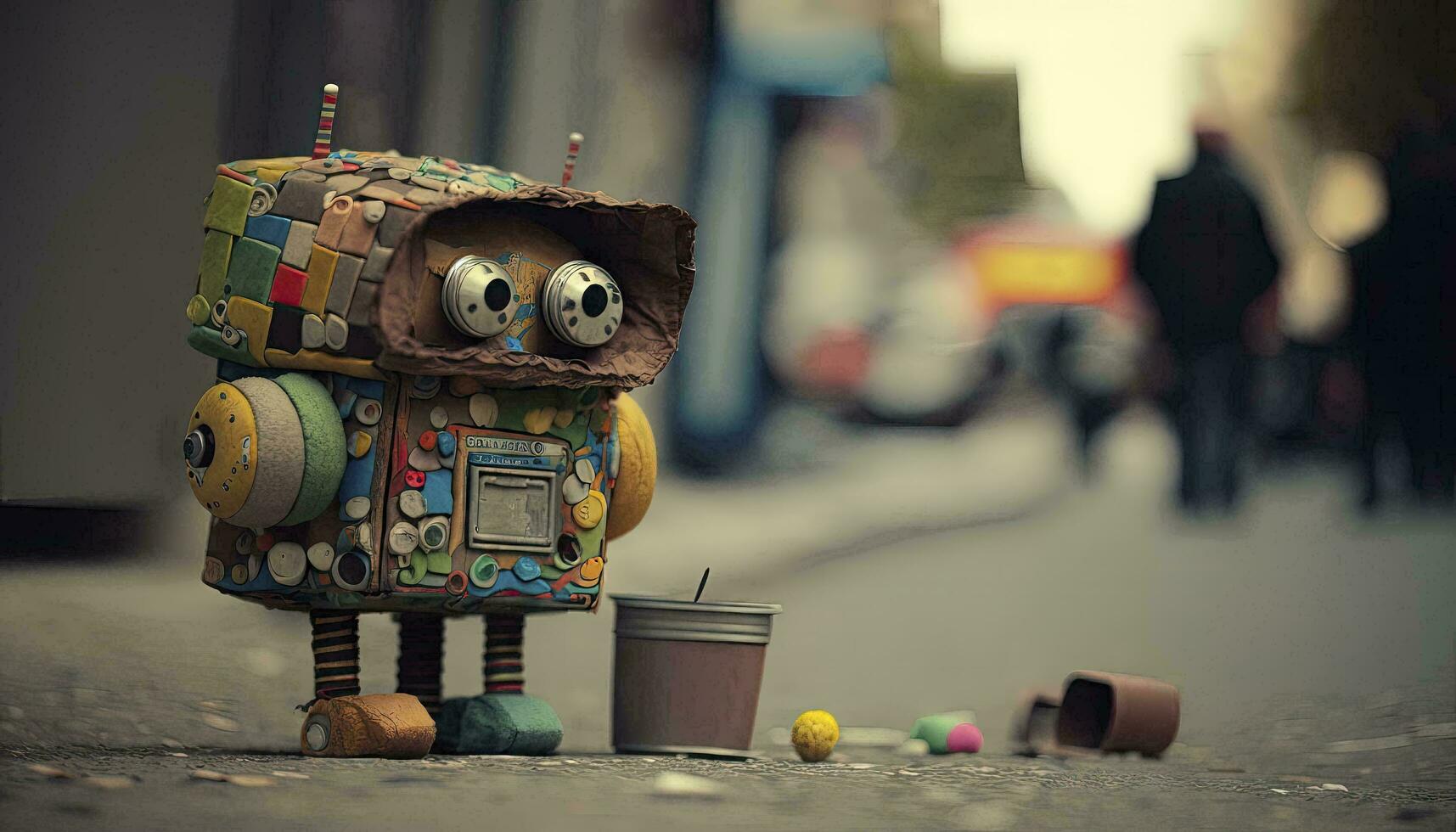 Creative Collage of Colorful Robots Made from Junk AI Generated photo