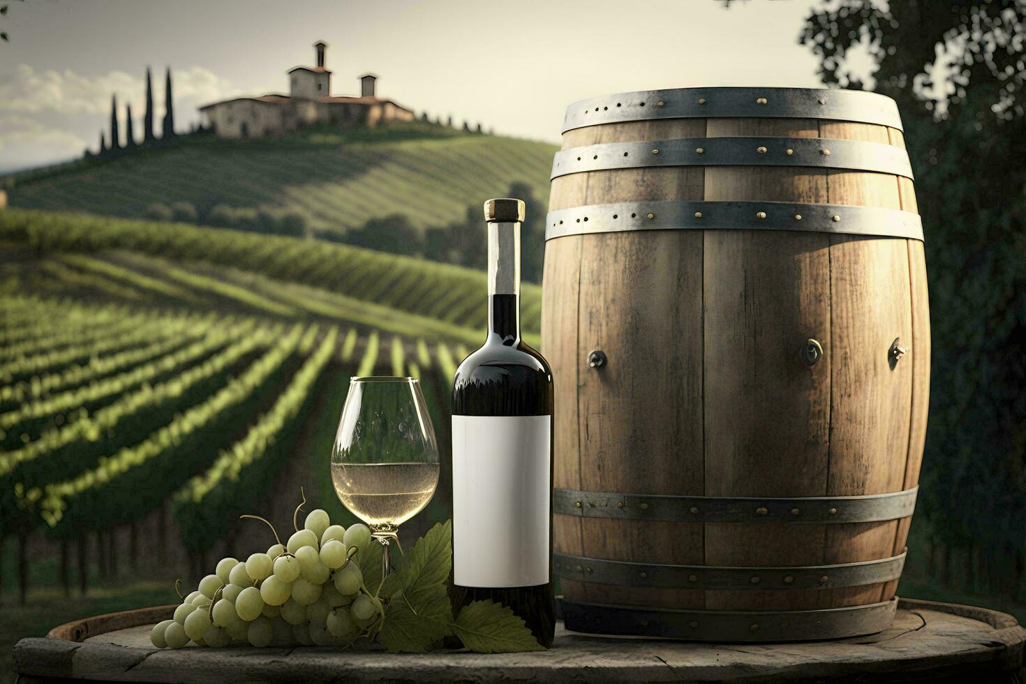 White Wine on Famous Vineyard in Chianti Tusc AI Generated photo