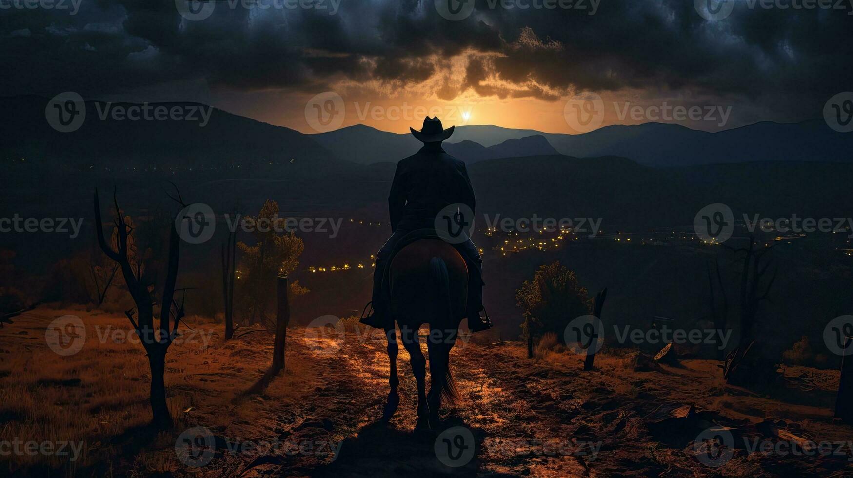 Back View of a Cowboy AI Generated photo