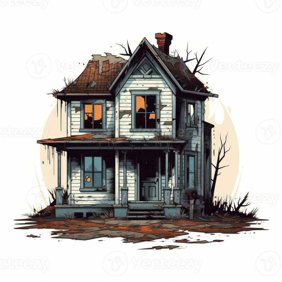 Abandoned Vintage House in Flat Minimalist Style AI Generated photo
