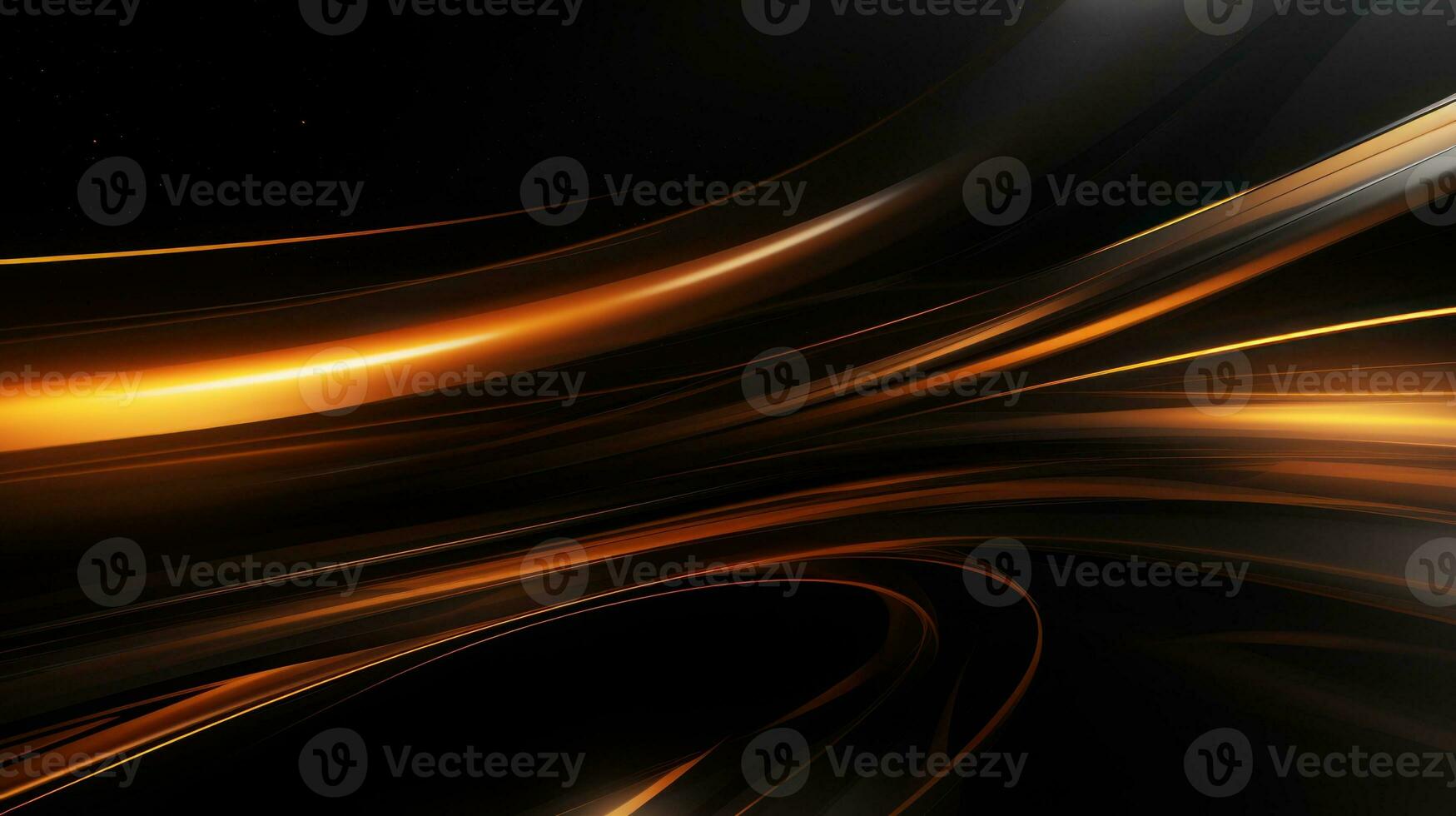 Colorful Moving Lines on Black and Gold Background AI Generated photo