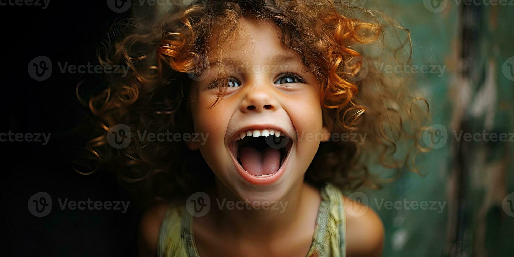 Happy child with wide eyes and a big smile AI Generated AI Generated photo