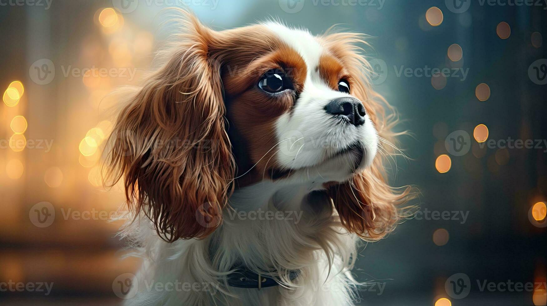 Adorable Cavalier King Charles Spaniel Dog on White Background AI Generated photo