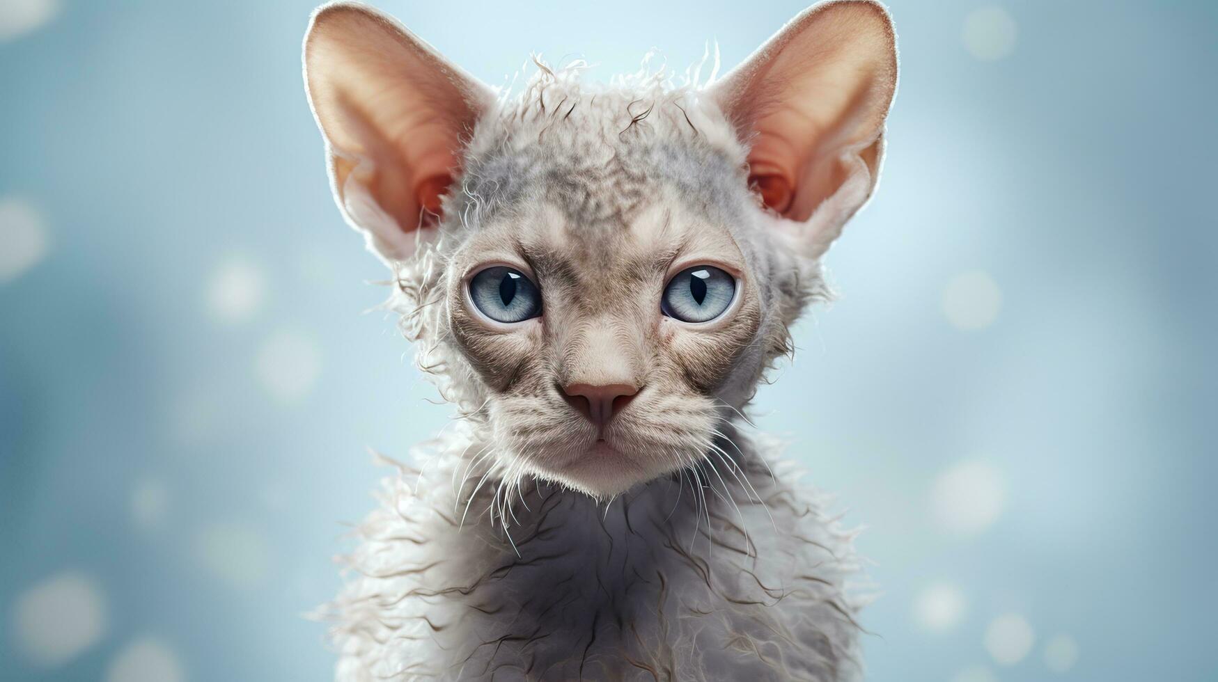 Beautiful Devon Rex Cat on White Background AI Generated photo