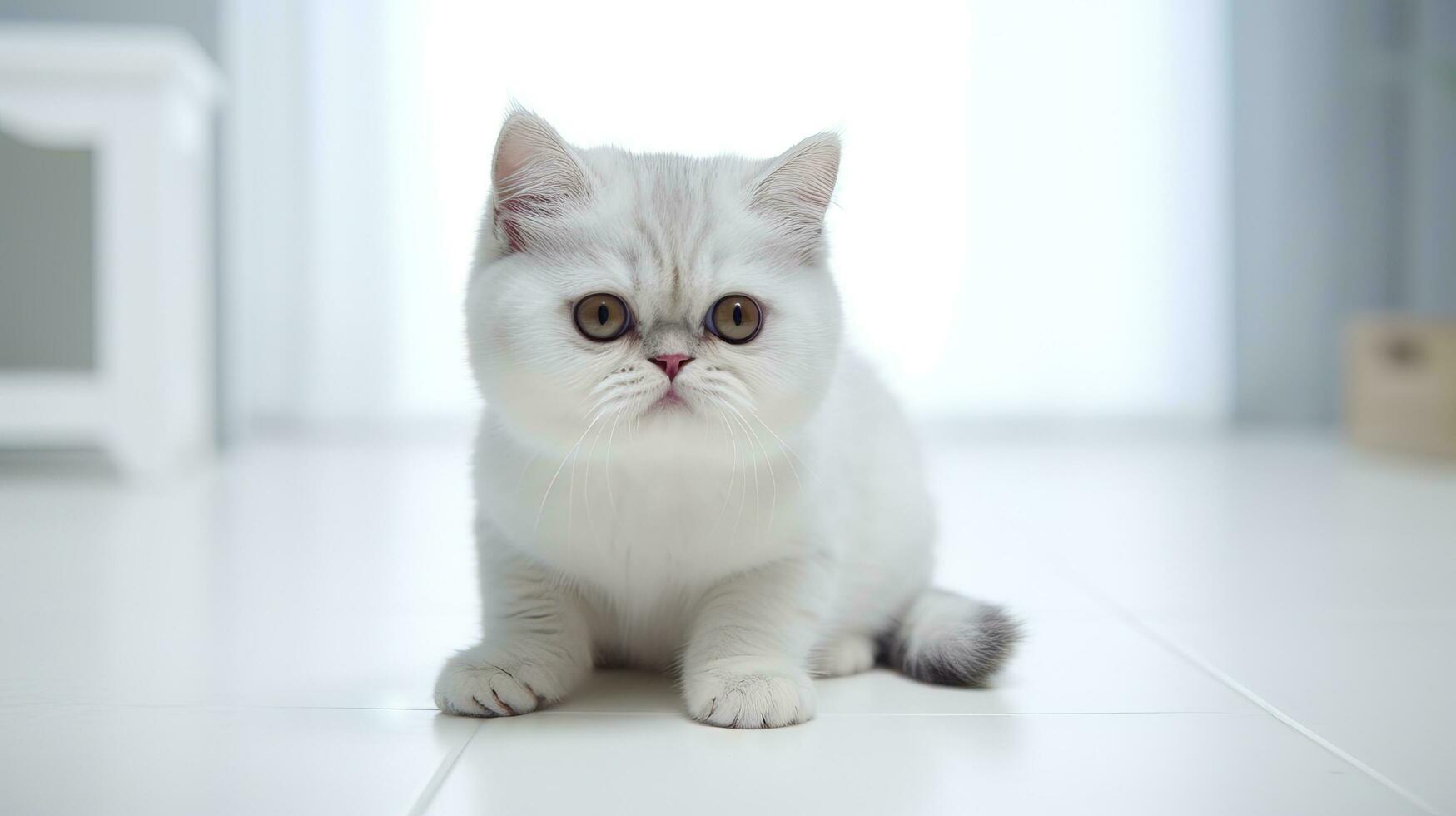 Exotic Shorthair Cat on White Background AI Generated photo