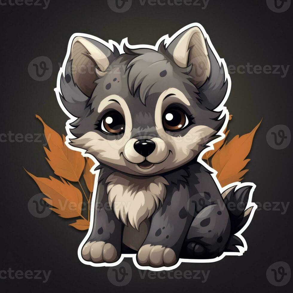 Cute Chibi Style Gray Wolf Sprint Sticker Design AI Generated photo