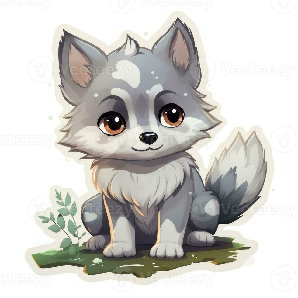 Cute Chibi Style Gray Wolf Sprint Sticker Design AI Generated photo