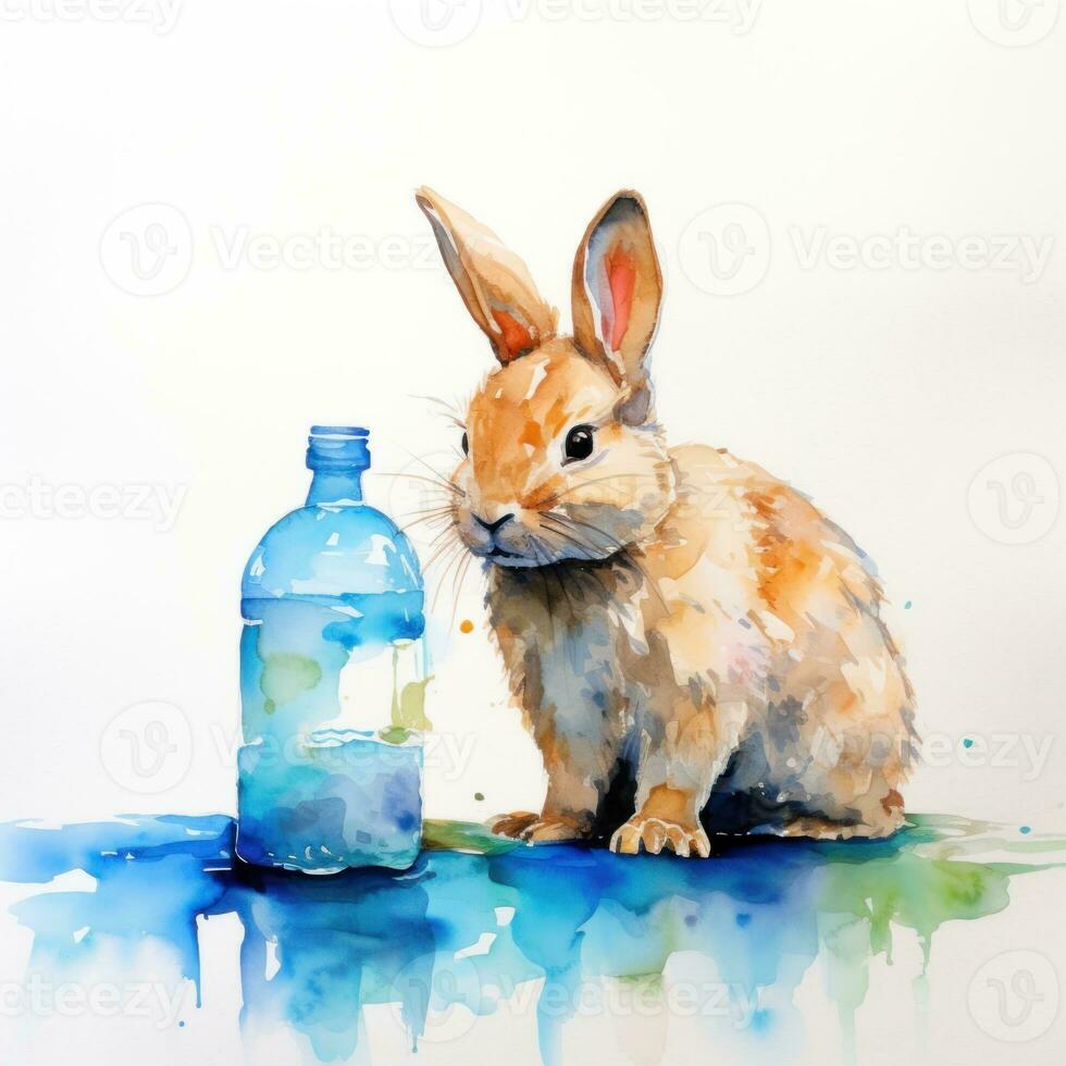 Miniature Rabbit Hydrating in the Summer Sun AI Generated photo