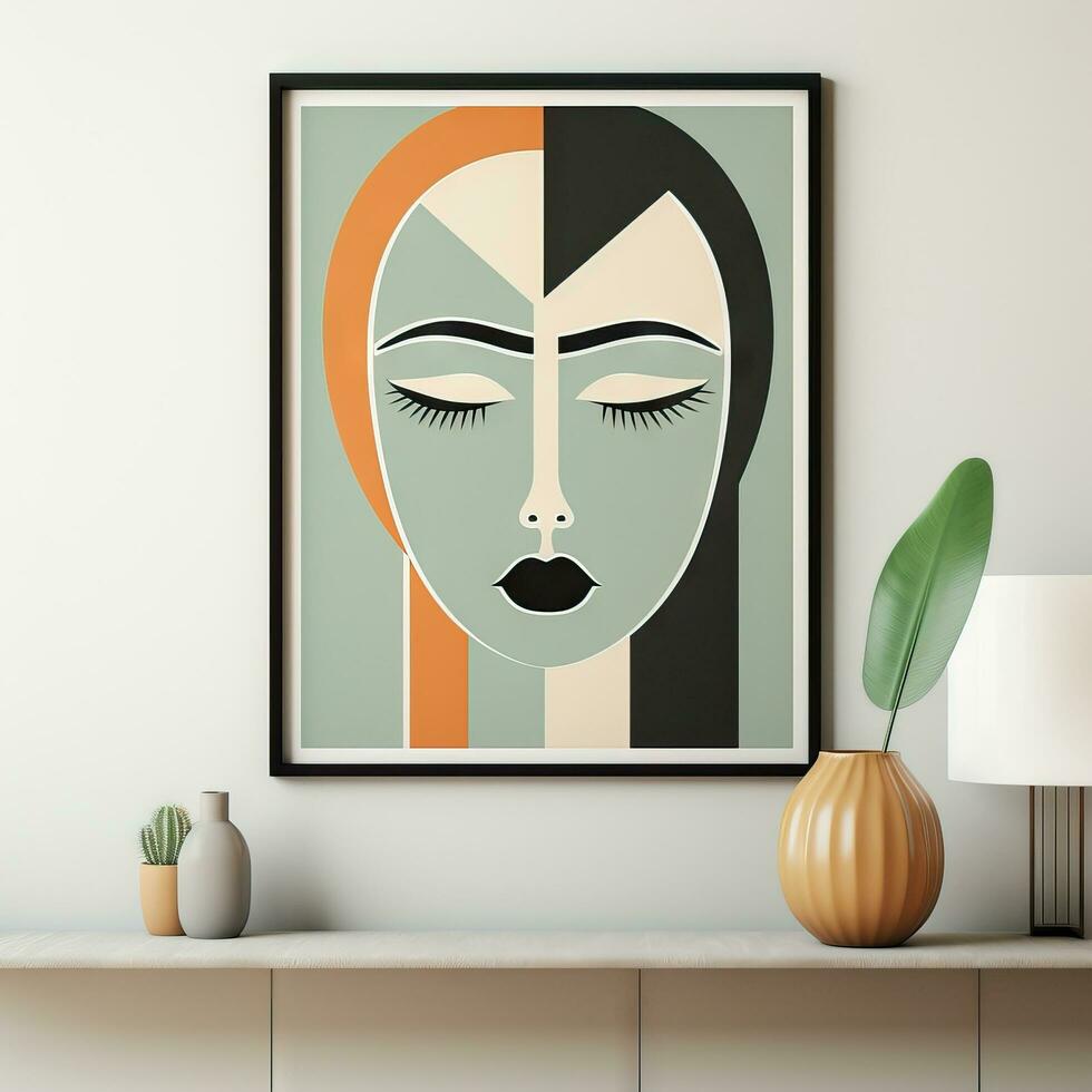 Mid Century Modern Art Print Boho Minimalist Wall Decor AI Generated photo