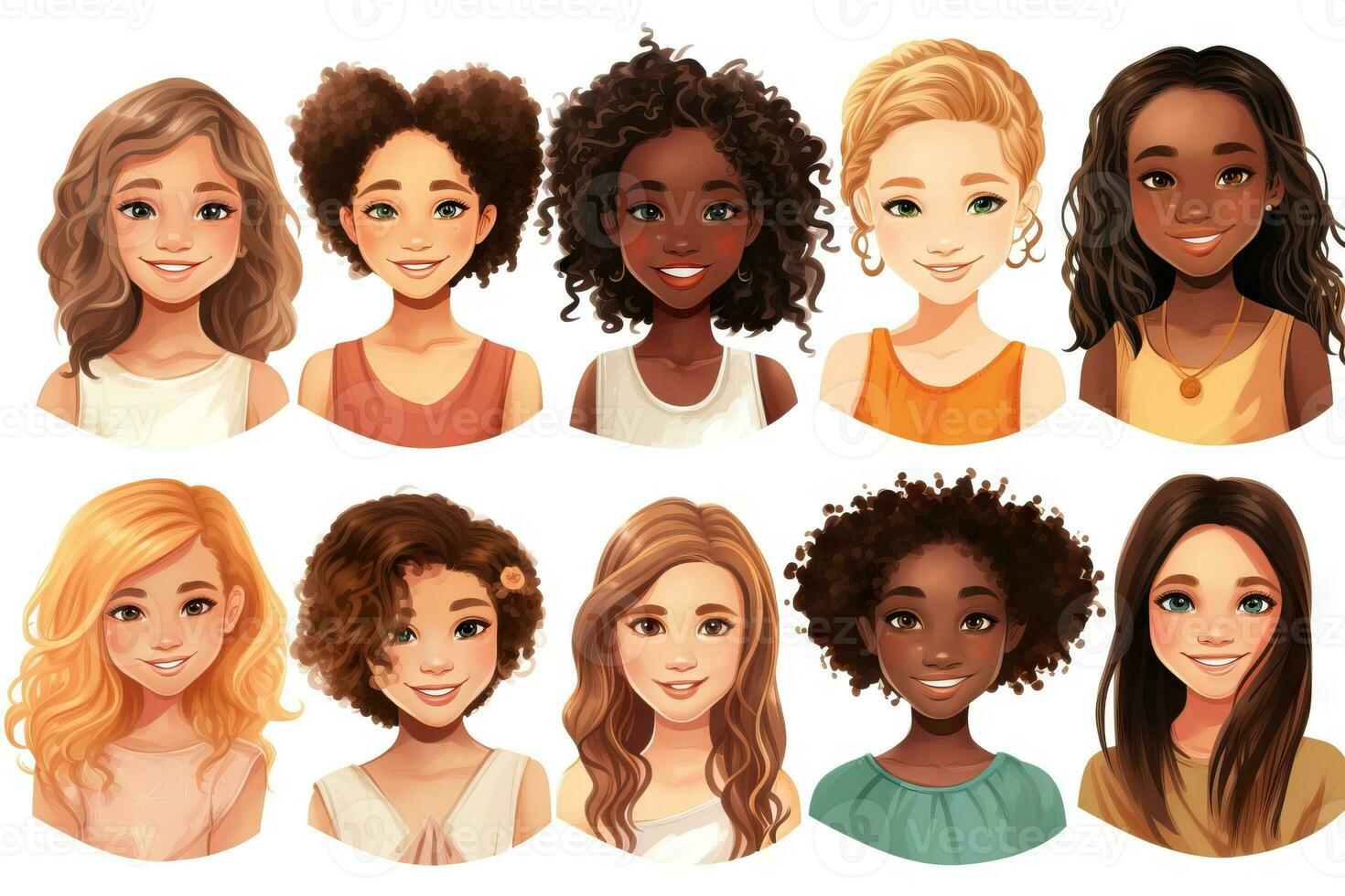 Diverse Group of Girls with Unique Skin Tones AI Generated photo