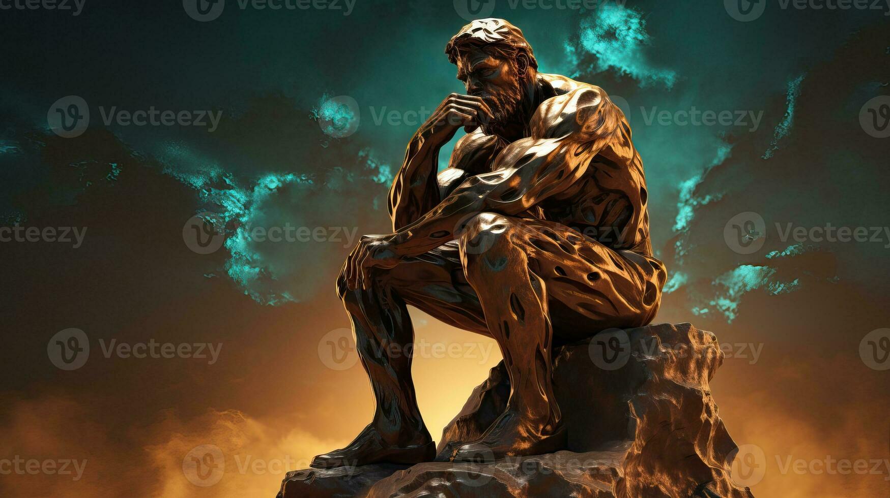 The Thinker Statue in 3D Illustration AI Generated photo