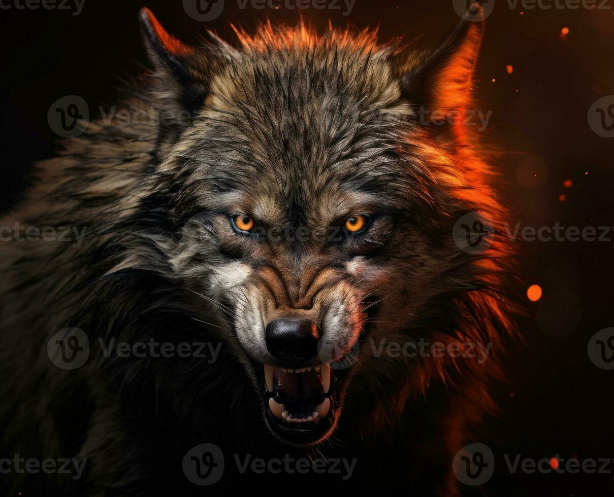 Snarling Wolf in HyperRealistic Graph AI Generated photo