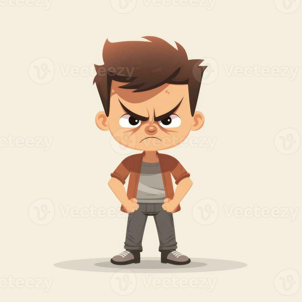 Angry Kid in Flat Minimalistic Animation AI Generated photo