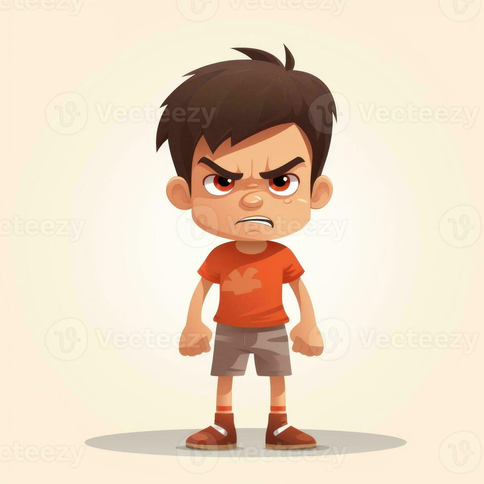 Angry Child in Flat Minimalistic Animation AI Generated photo