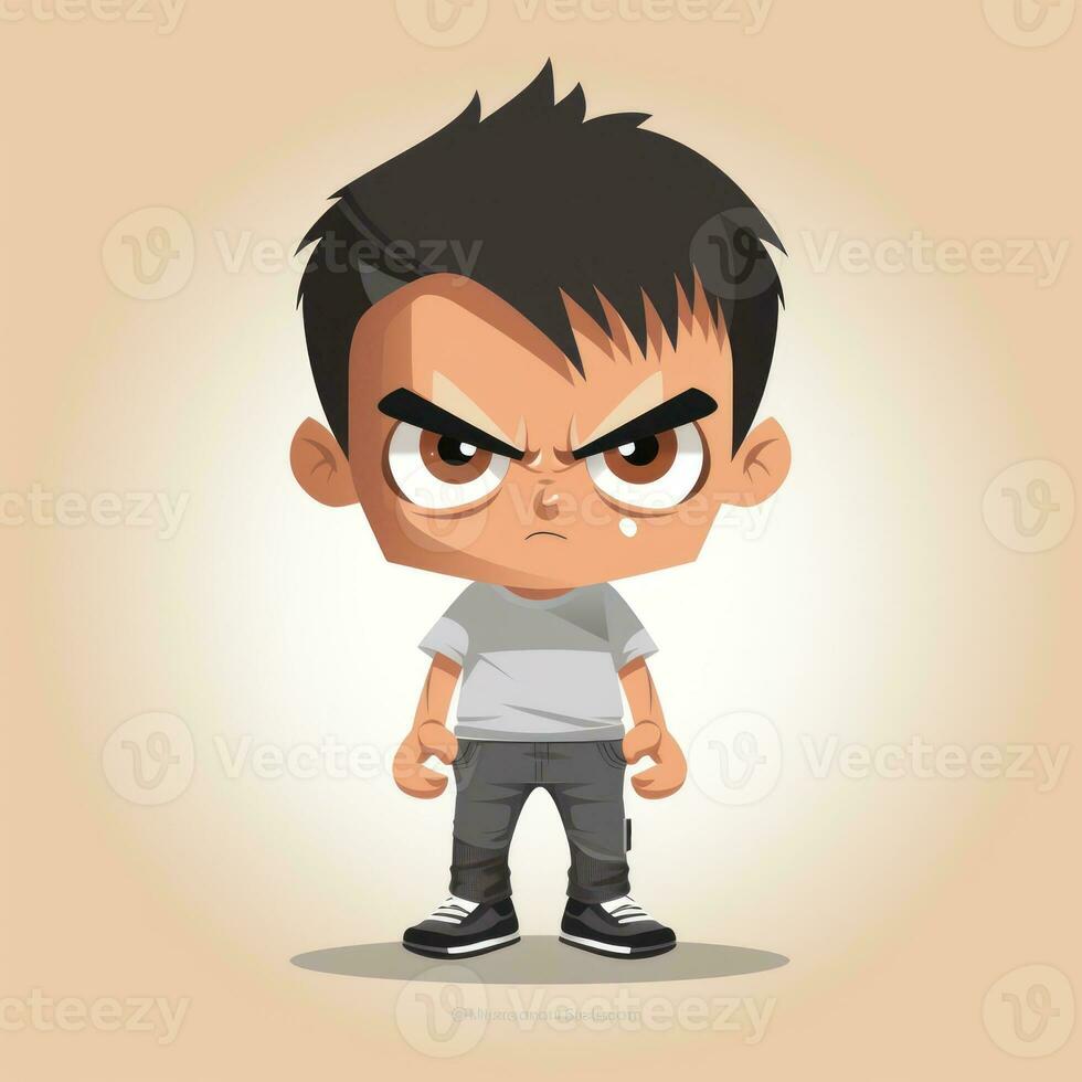 Angry Kid in Flat Minimalistic Animation AI Generated photo
