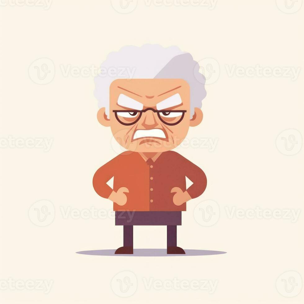 Angry Old Woman in Flat Minimalistic Animation AI Generated photo